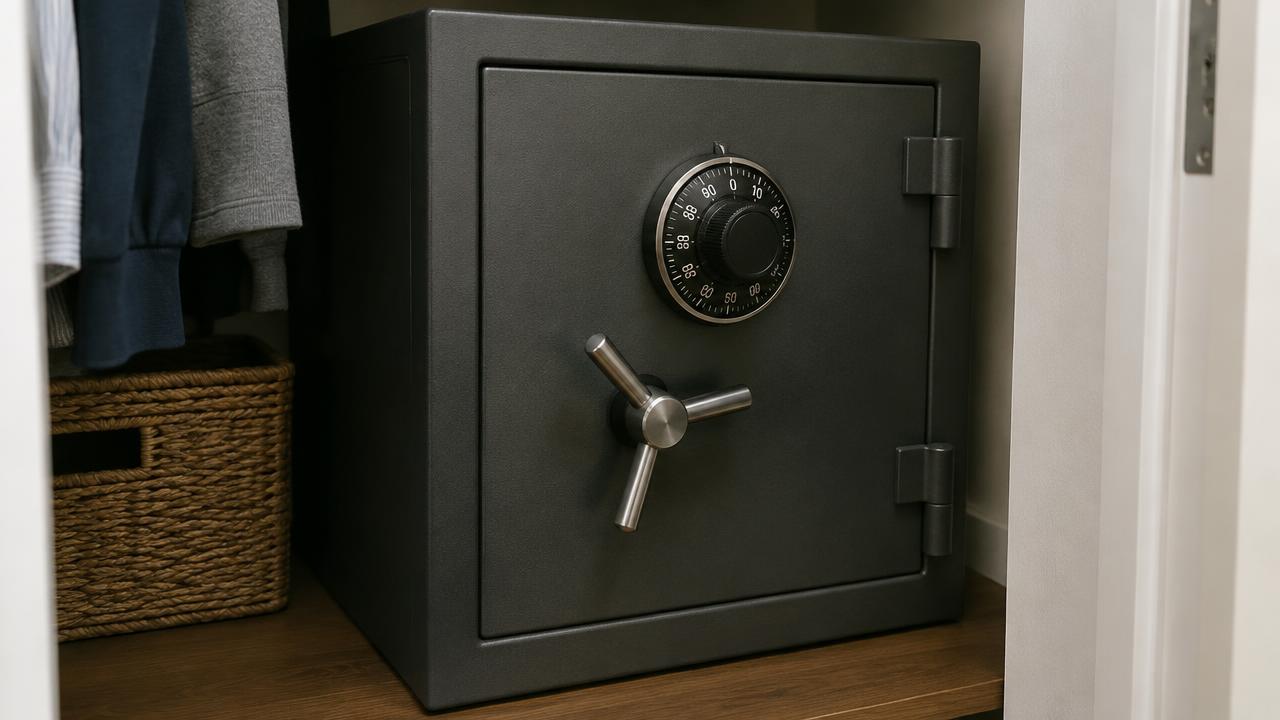 Steel home safe with a combination dial
